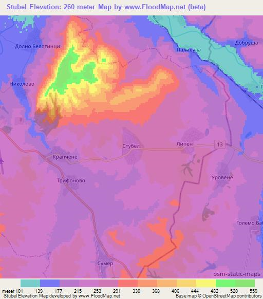 Stubel,Bulgaria Elevation Map