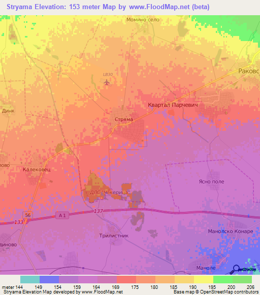 Stryama,Bulgaria Elevation Map