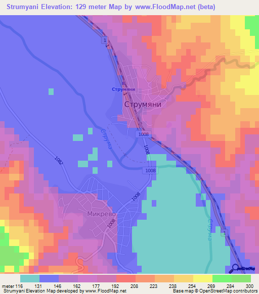 Strumyani,Bulgaria Elevation Map