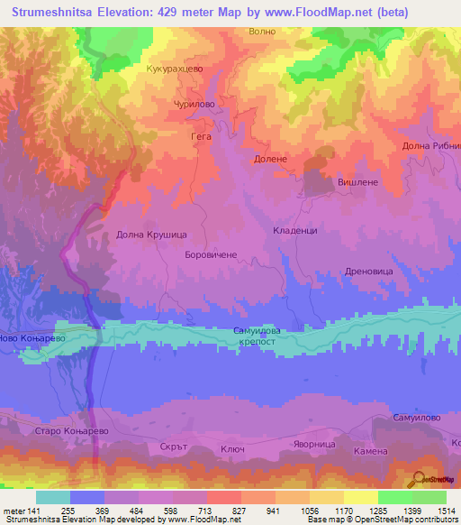 Strumeshnitsa,Bulgaria Elevation Map