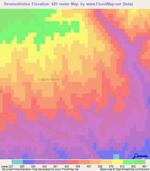 Strumeshnitsa,Bulgaria Elevation Map