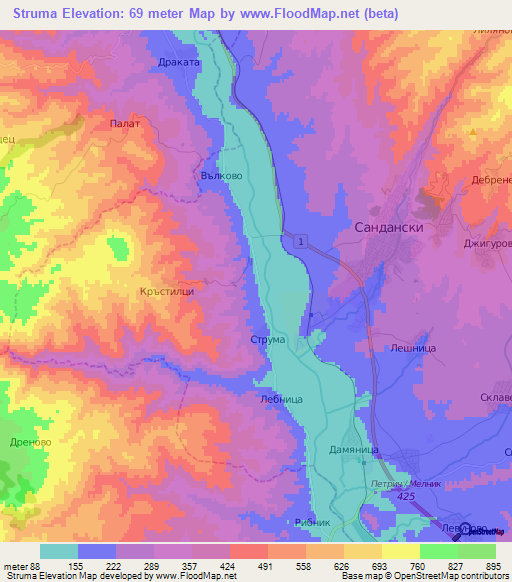 Struma,Bulgaria Elevation Map