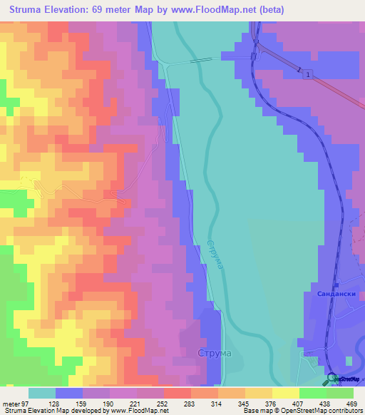 Struma,Bulgaria Elevation Map