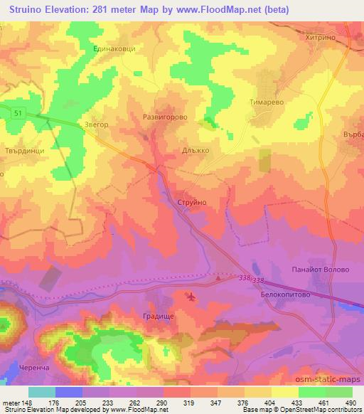 Struino,Bulgaria Elevation Map