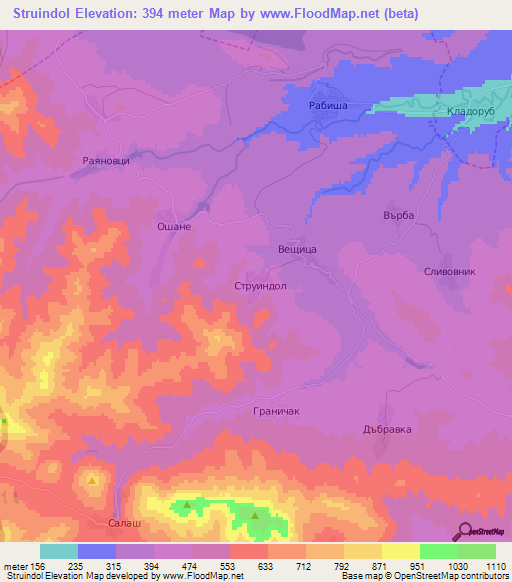 Struindol,Bulgaria Elevation Map