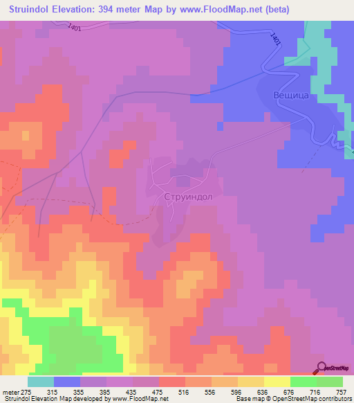 Struindol,Bulgaria Elevation Map