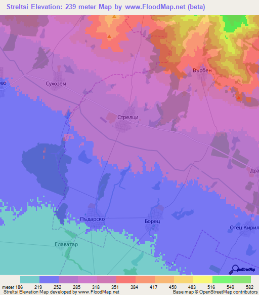 Streltsi,Bulgaria Elevation Map