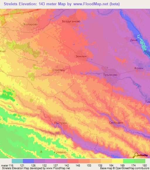 Strelets,Bulgaria Elevation Map