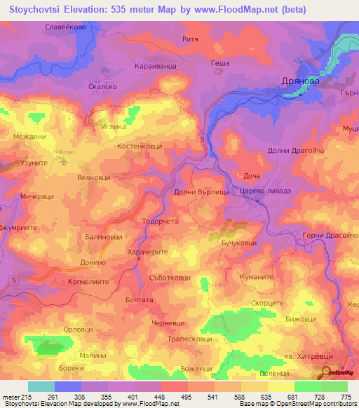 Stoychovtsi,Bulgaria Elevation Map