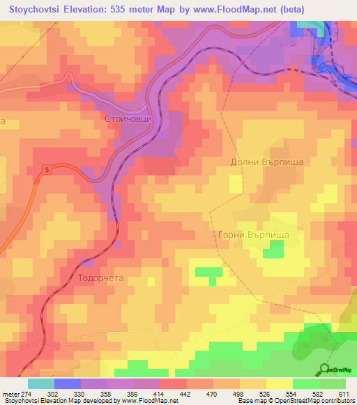 Stoychovtsi,Bulgaria Elevation Map