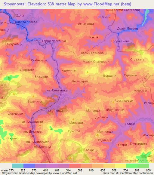 Stoyanovtsi,Bulgaria Elevation Map