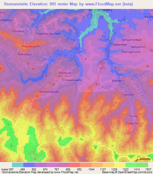 Stomanetsite,Bulgaria Elevation Map