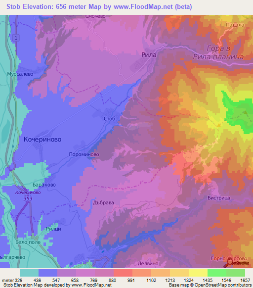 Stob,Bulgaria Elevation Map