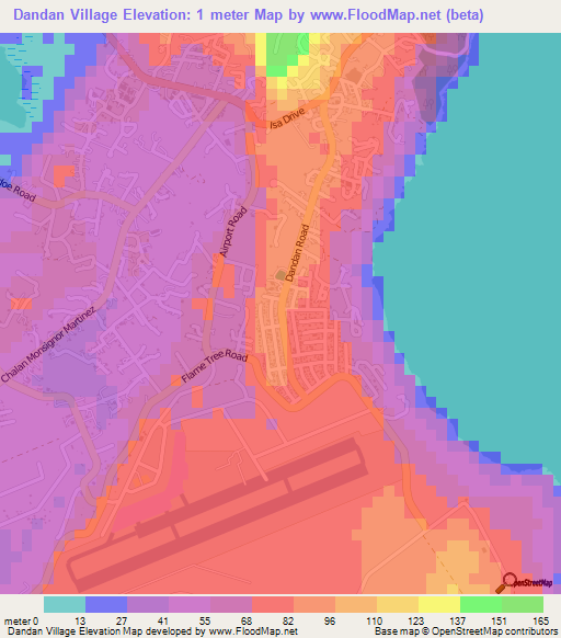 Dandan Village,Northern Mariana Islands Elevation Map