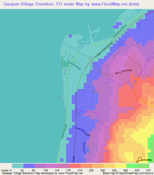 Garapan Village,Northern Mariana Islands Elevation Map