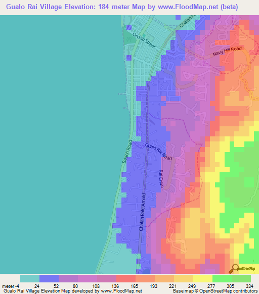 Gualo Rai Village,Northern Mariana Islands Elevation Map