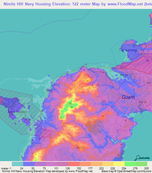Nimitz Hill Navy Housing,Guam Elevation Map