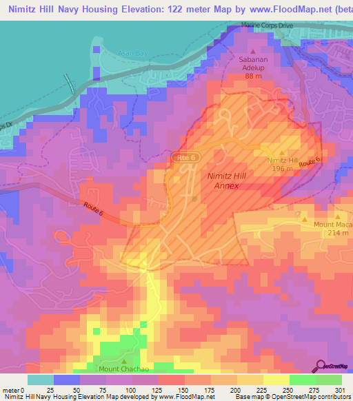 Nimitz Hill Navy Housing,Guam Elevation Map