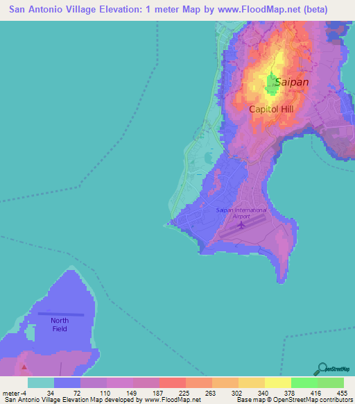 San Antonio Village,Northern Mariana Islands Elevation Map