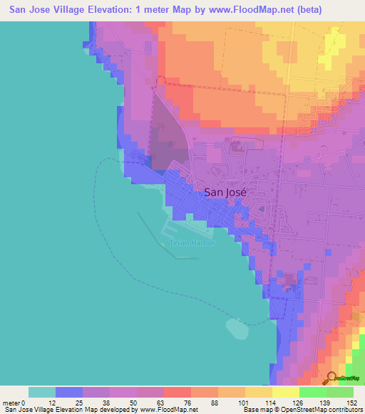 San Jose Village,Northern Mariana Islands Elevation Map