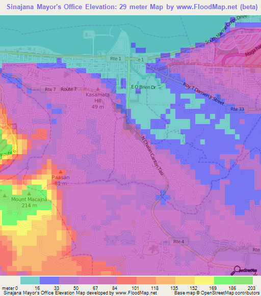 Sinajana Mayor's Office,Guam Elevation Map