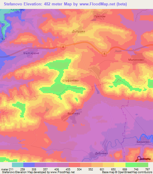 Stefanovo,Bulgaria Elevation Map