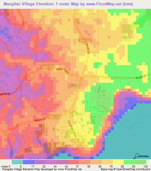 Mangilao Village,Guam Elevation Map