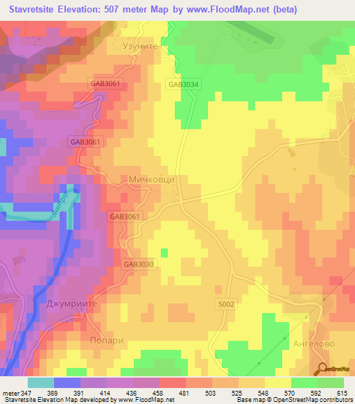 Stavretsite,Bulgaria Elevation Map