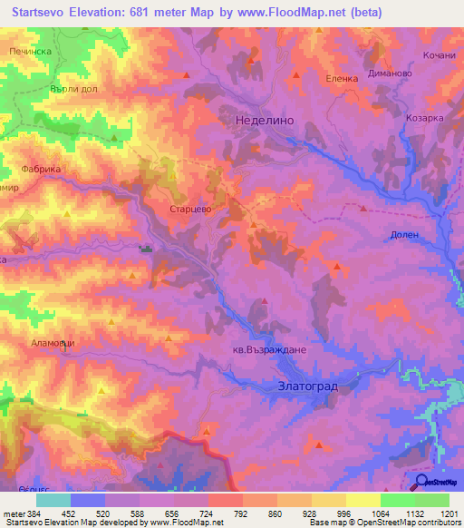 Startsevo,Bulgaria Elevation Map