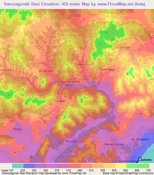 Starozagorski Bani,Bulgaria Elevation Map