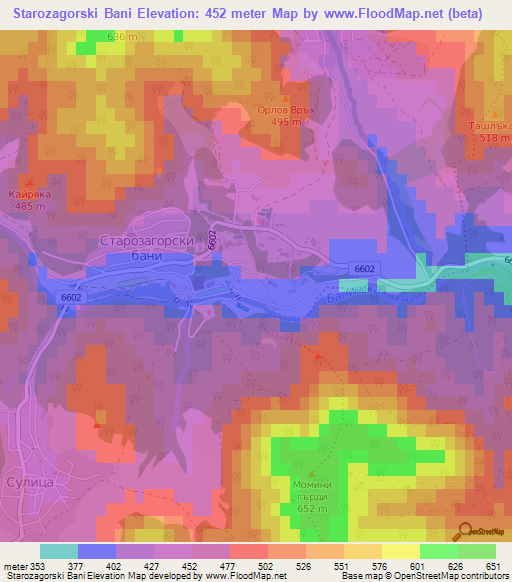 Starozagorski Bani,Bulgaria Elevation Map