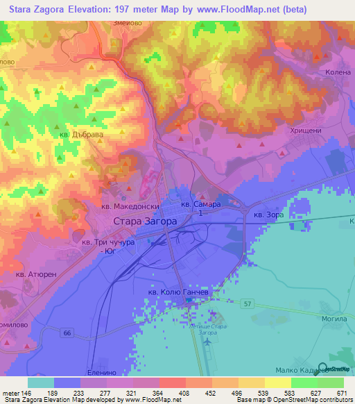 Stara Zagora,Bulgaria Elevation Map