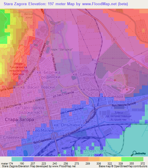 Stara Zagora,Bulgaria Elevation Map