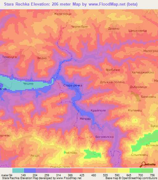 Stara Rechka,Bulgaria Elevation Map