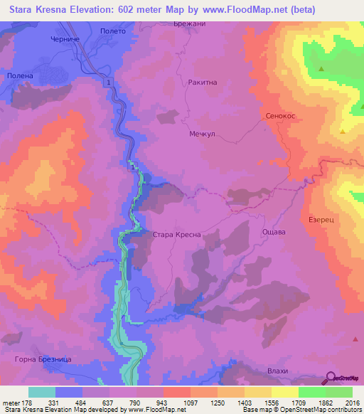 Stara Kresna,Bulgaria Elevation Map