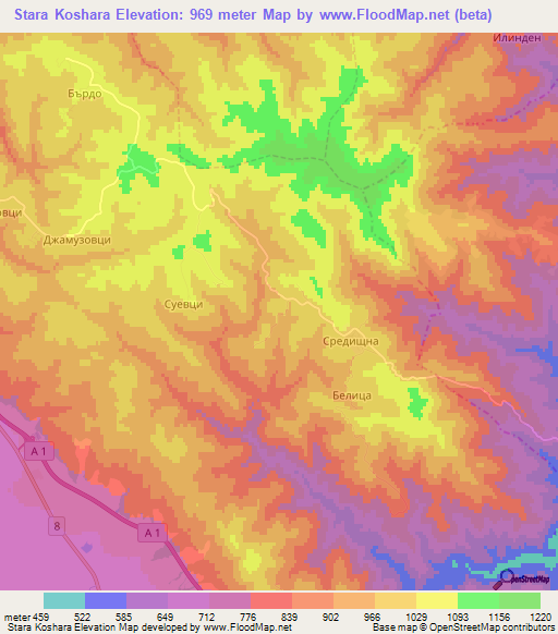 Stara Koshara,Bulgaria Elevation Map