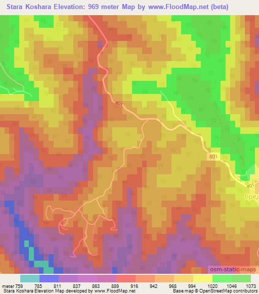 Stara Koshara,Bulgaria Elevation Map