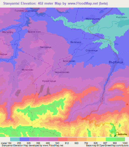 Stanyantsi,Bulgaria Elevation Map