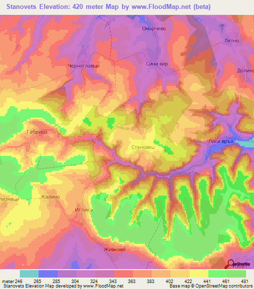 Stanovets,Bulgaria Elevation Map