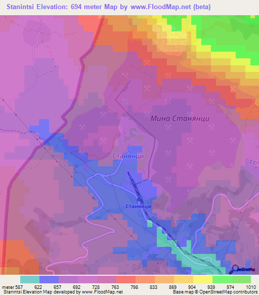 Stanintsi,Bulgaria Elevation Map