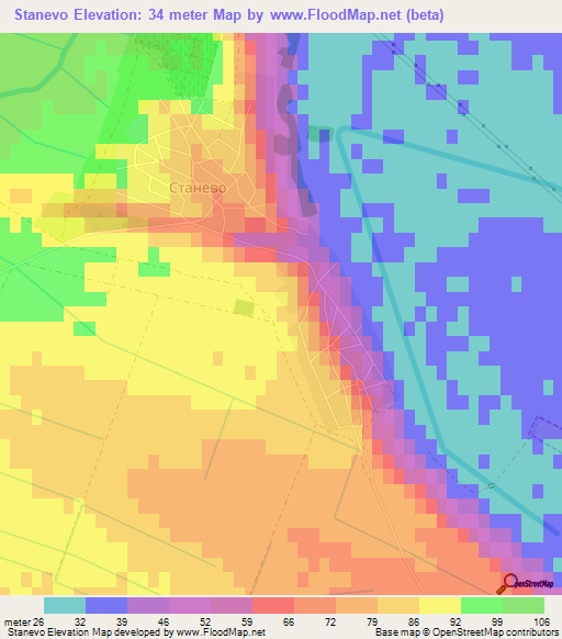 Stanevo,Bulgaria Elevation Map