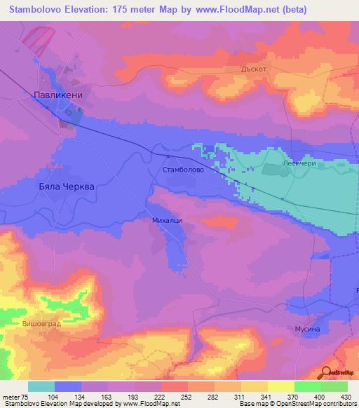 Stambolovo,Bulgaria Elevation Map
