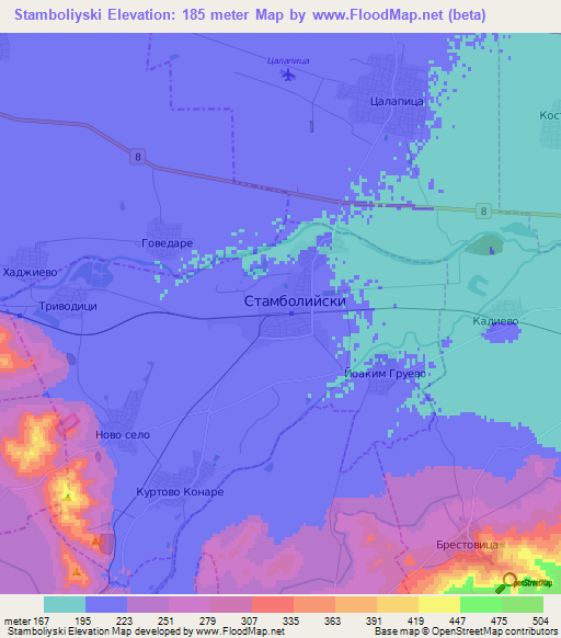 Stamboliyski,Bulgaria Elevation Map