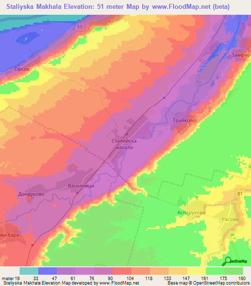 Staliyska Makhala,Bulgaria Elevation Map