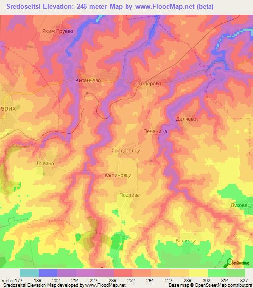 Sredoseltsi,Bulgaria Elevation Map