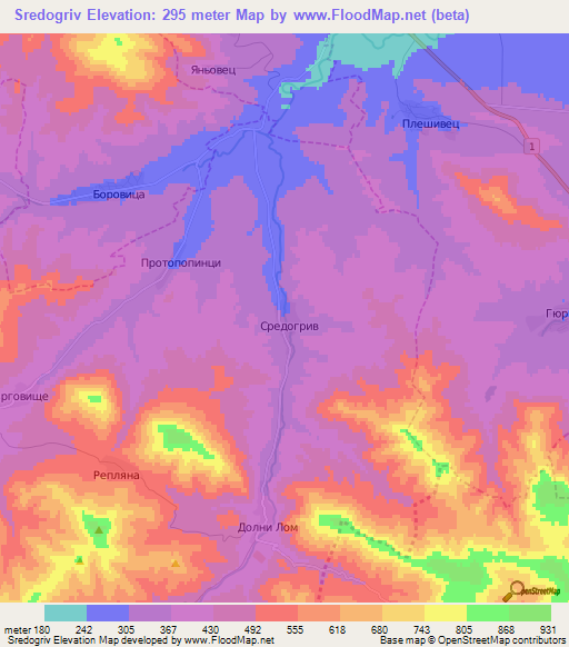 Sredogriv,Bulgaria Elevation Map