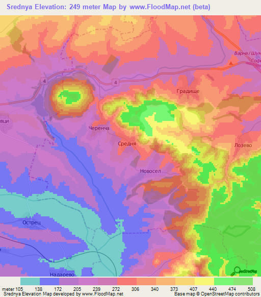 Srednya,Bulgaria Elevation Map