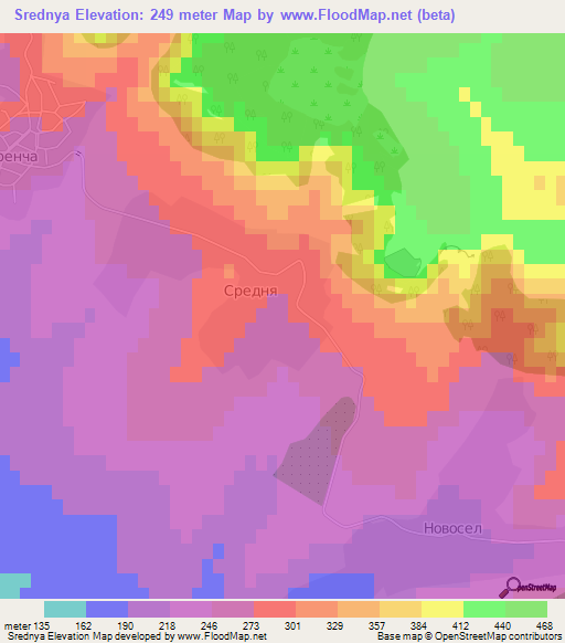 Srednya,Bulgaria Elevation Map