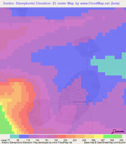 Sredno Slaveykovtsi,Bulgaria Elevation Map