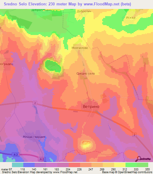 Sredno Selo,Bulgaria Elevation Map